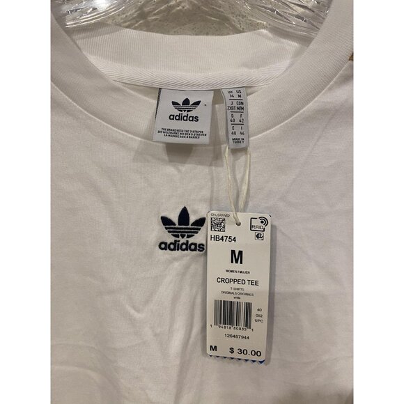 adidas Originals Shirt Womens Medium White Cropped Tee Leopard 3-Stripes HB4754 - Picture 3 of 4